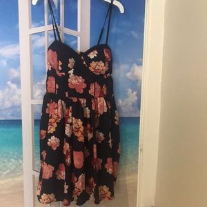 Band of Gypsies, small, navy blue and floral spaghetti strap dress.